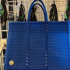 Vida Handbags Blue Woven Tote Bag